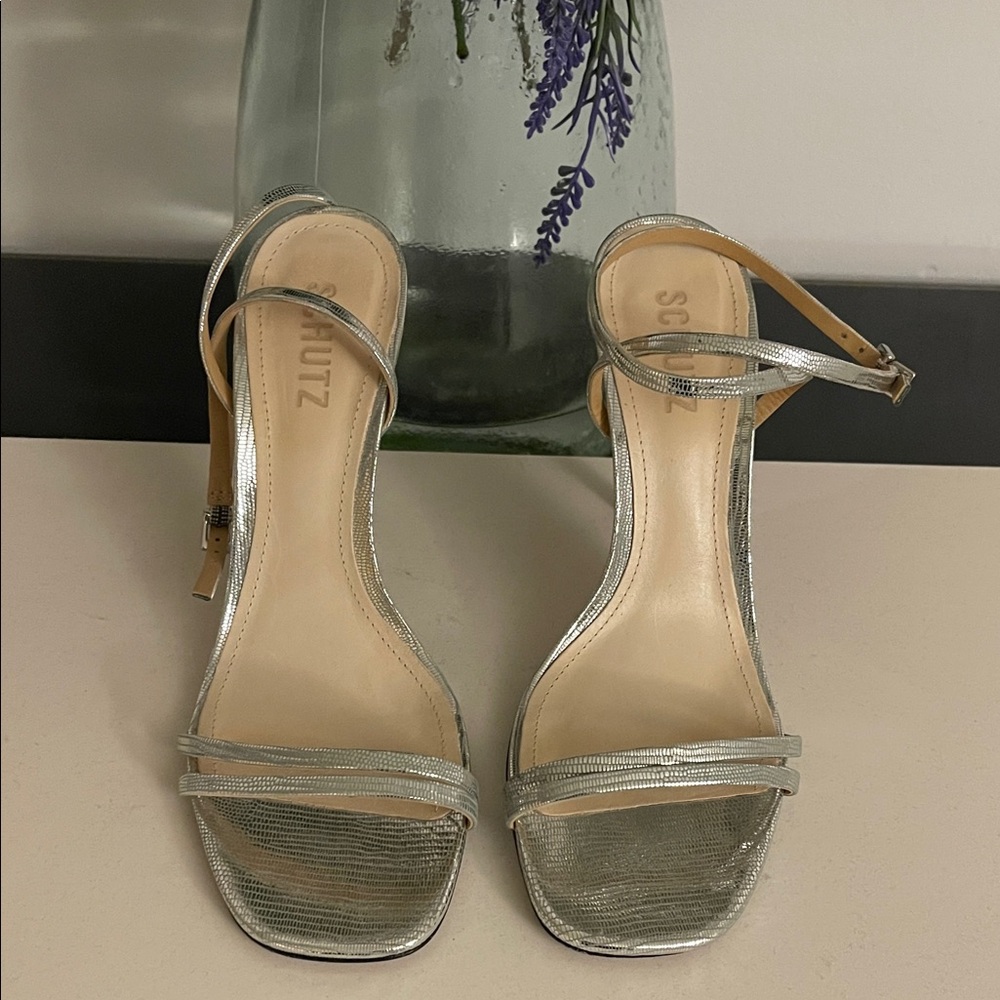 SCHUTZ Metallic Silver Heels